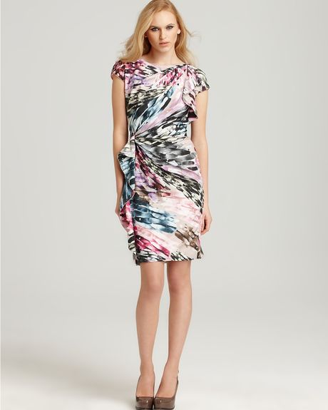 Escada Silk Brushstroke Printed Dress with Ruffle Detail in Multicolor ...
