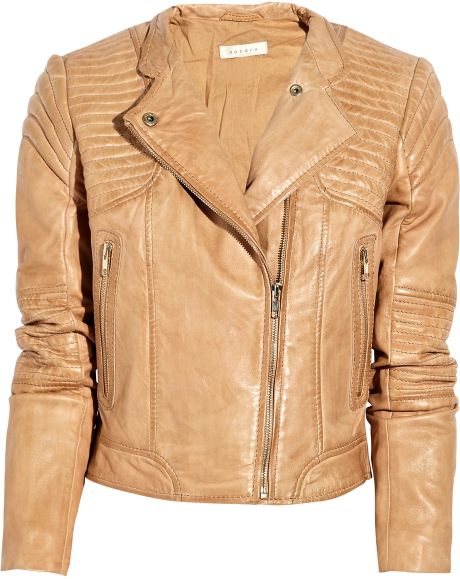 Sandro Virage Leather Biker Jacket in Brown (Camel) | Lyst