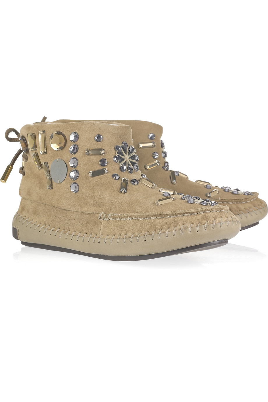 Lyst - Tory Burch Embellished Suede Moccasin Boots in Natural
