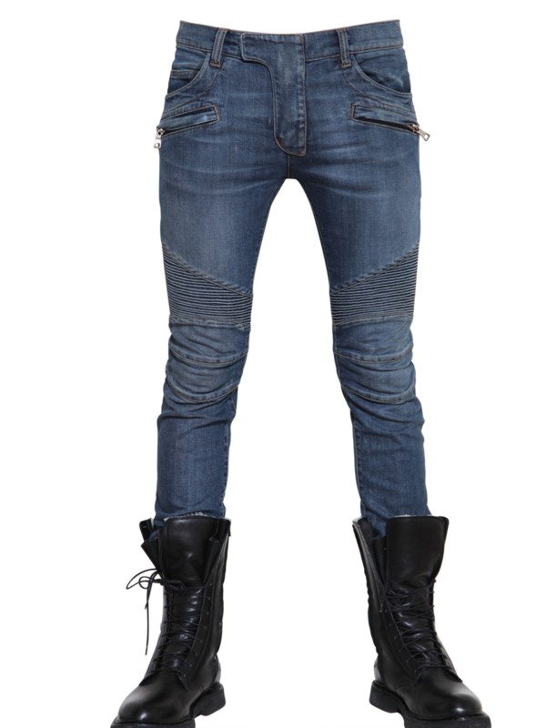 Balmain 16,5cm Stretch Denim Skinny Biker Jeans in Blue for Men | Lyst