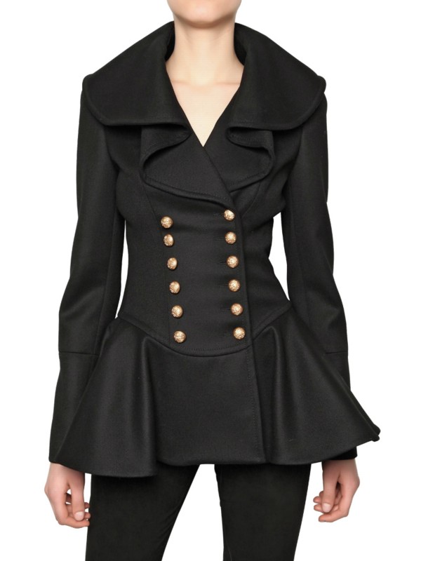 Alexander Mcqueen Double Breasted Heavy Felt Wool Coat in Black | Lyst