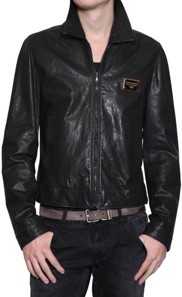 Dolce & Gabbana Metal Plaque Nappa Leather Jacket in Black for Men | Lyst