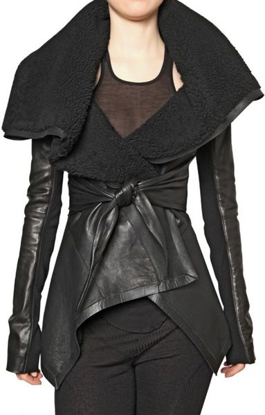 Rick Owens Shearling Leather Jacket in Black | Lyst