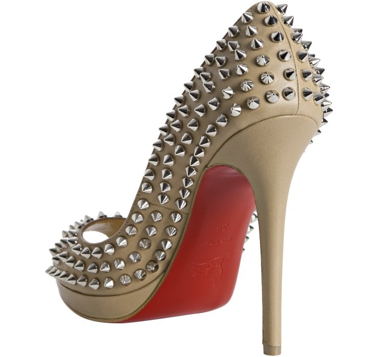 Christian louboutin Beige Leather Yolanda Spikes 120 Peep Toe ...