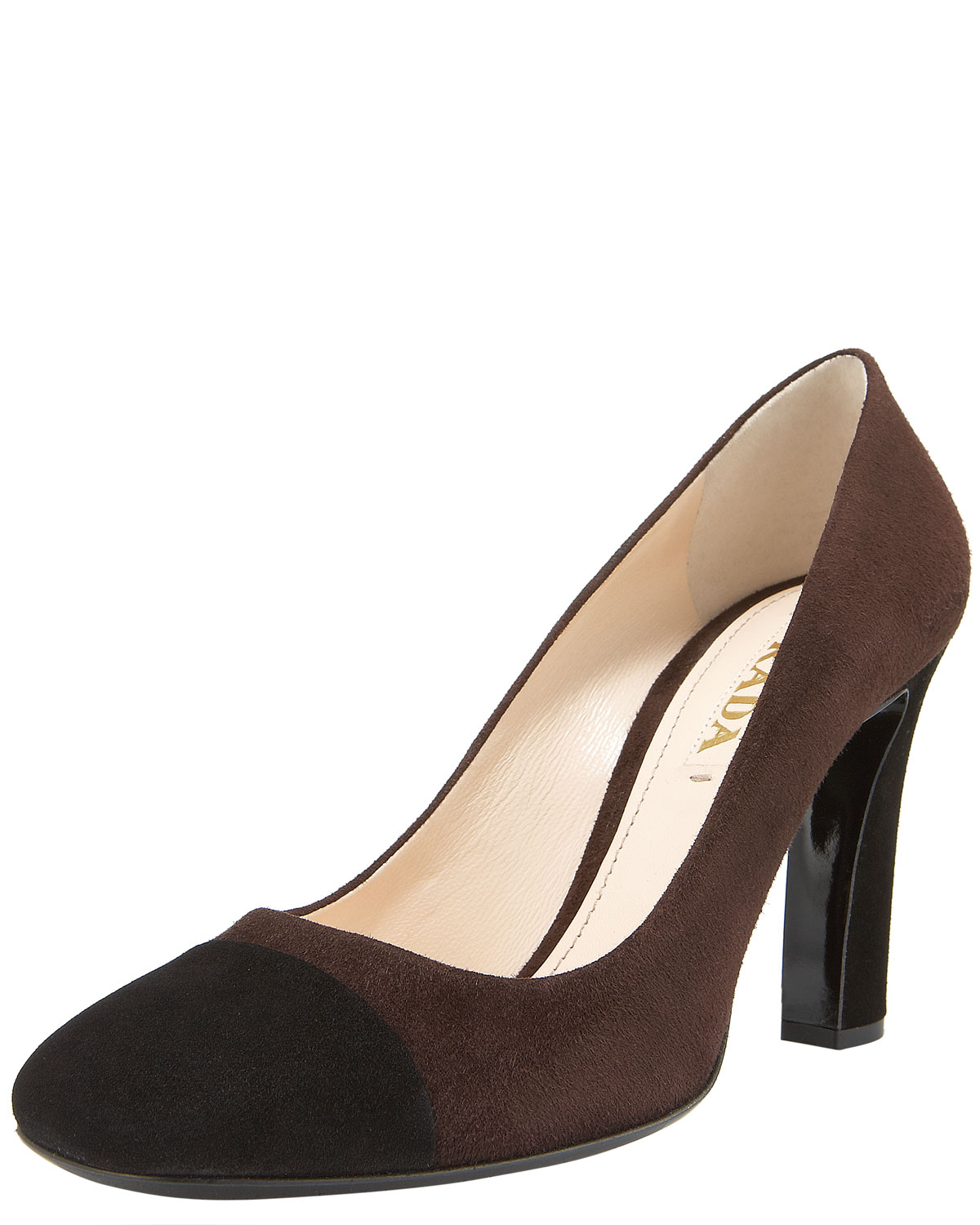 Lyst Prada Bicolor Suede Pumps in Brown