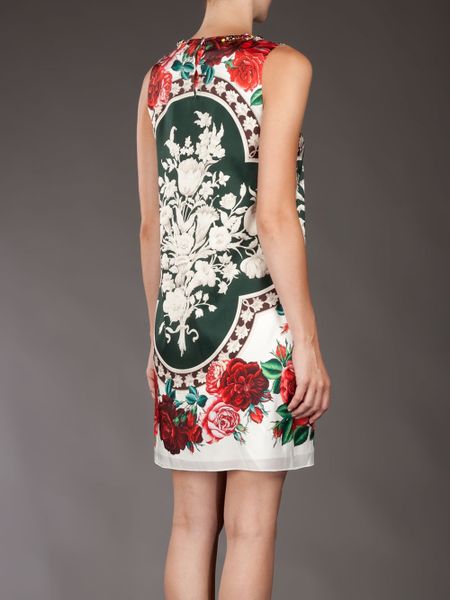 Dolce & Gabbana Printed Shift Dress in Red (multicolour) | Lyst