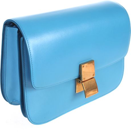 Celine Classic Medium Flap Bag in Box Leather in Blue (lagoon) | Lyst