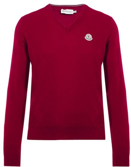 Moncler V-neck Logo Sweater in Red for Men | Lyst