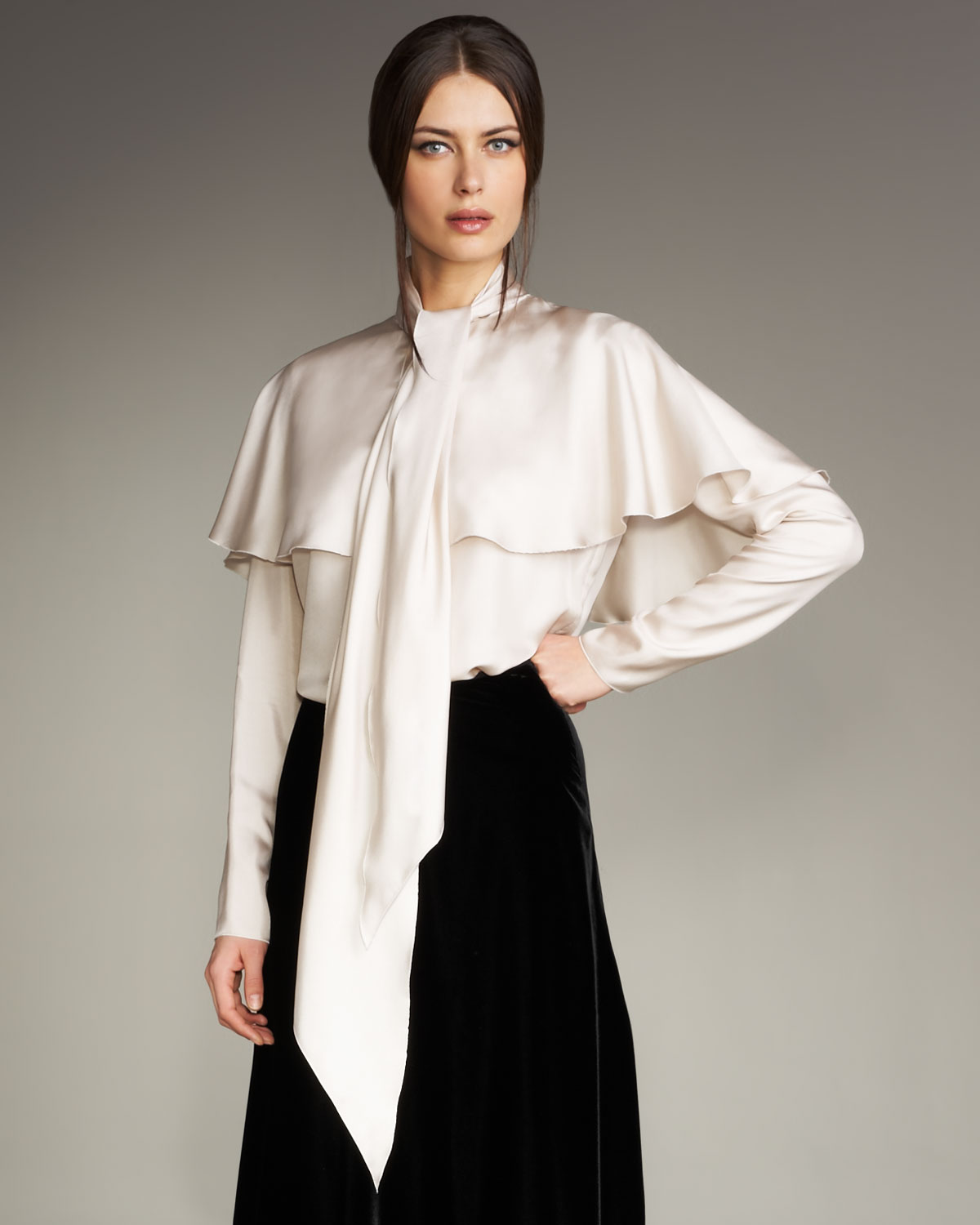 Lyst - Lanvin Silk Twill Bow Blouse in Natural