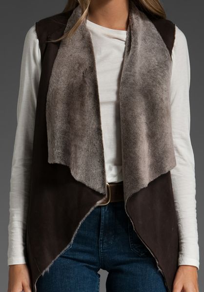 Vince Sueded Back Shearling Vest in Brown | Lyst