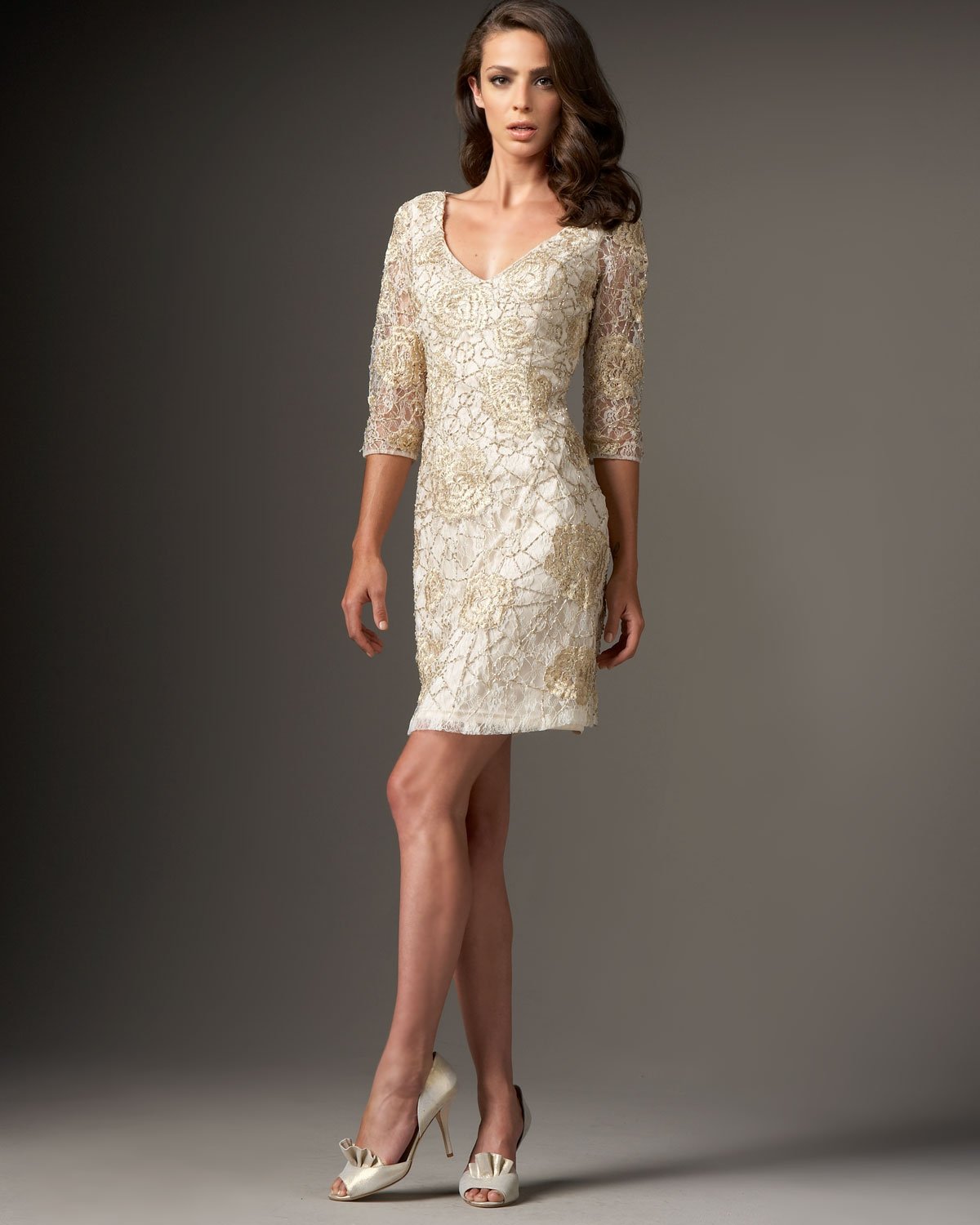 Sue Wong Floral-lace Cocktail Dress in Beige (champagne) | Lyst