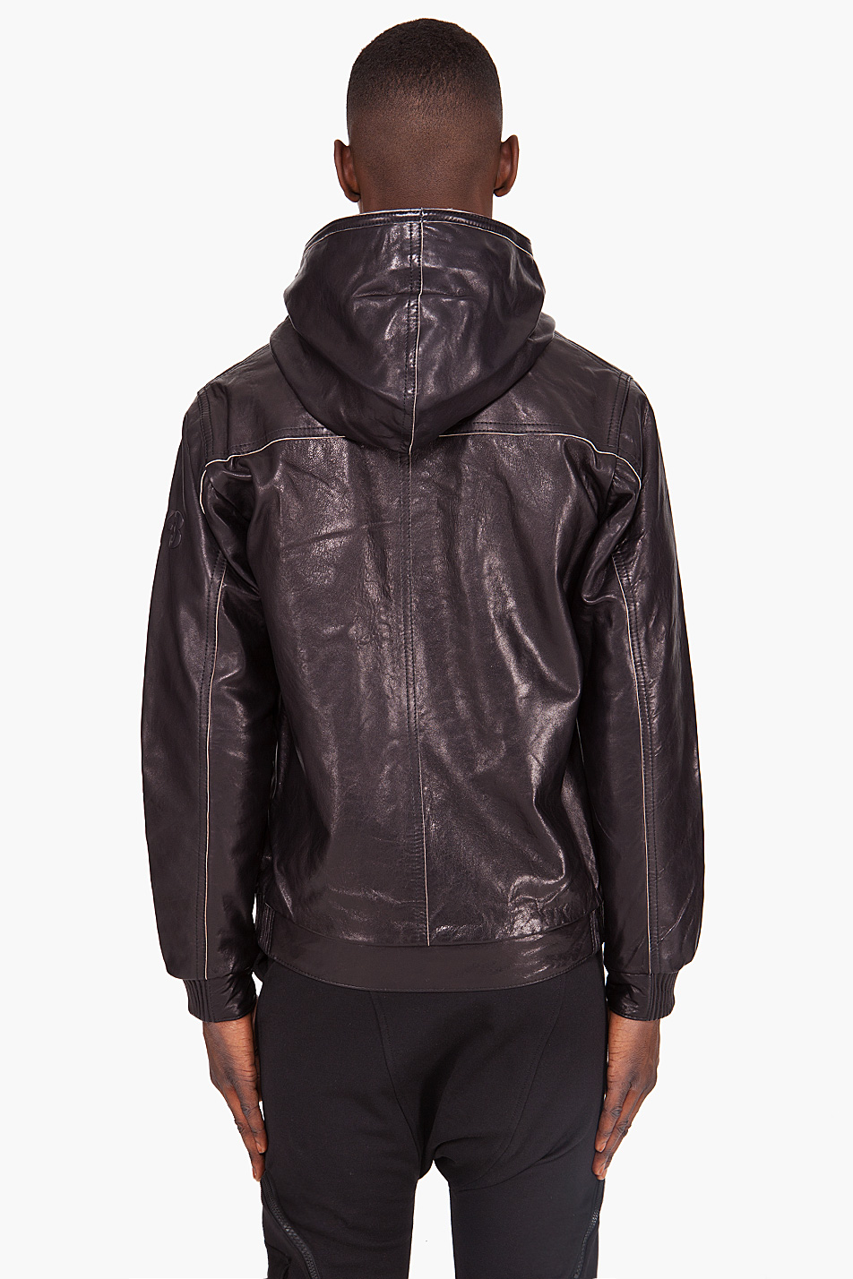 Y-3 Hooded Leather Jacket in Black for Men | Lyst