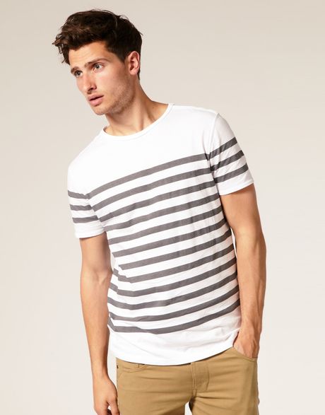 Asos Collection Asos Breton Stripe Boat Neck T-shirt in White for Men ...
