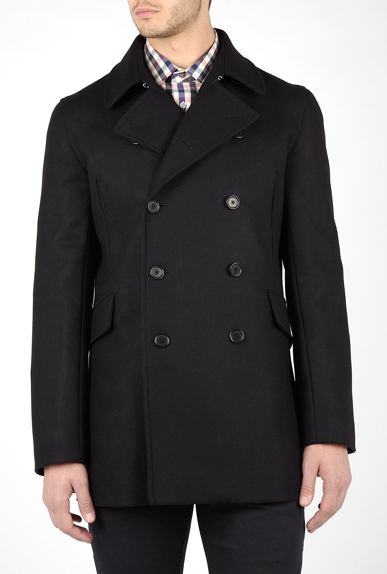Ps By Paul Smith Black Melton Wool 3/4 Pea Coat in Black for Men | Lyst