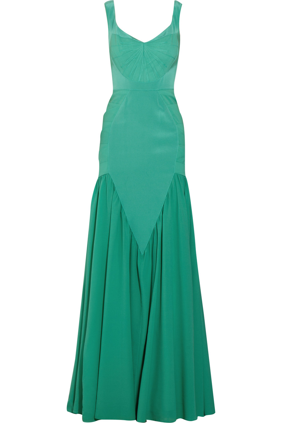 Zac Posen Paneled Silk-blend Gown in Green | Lyst