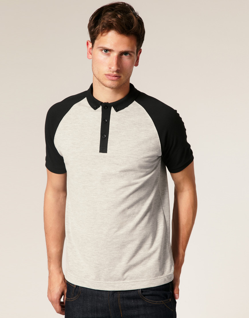 Asos Collection Asos Flat Knit Collar Polo with Raglan Sleeves in Gray ...