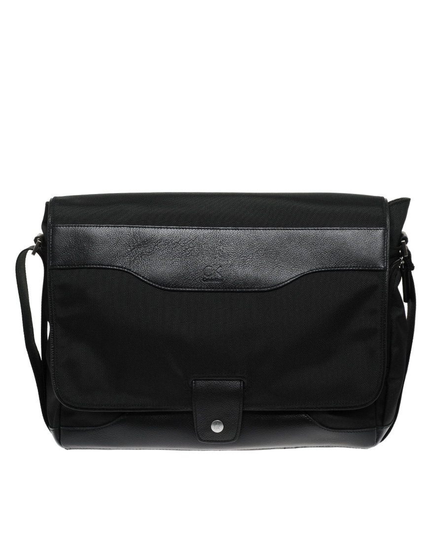 Calvin Klein Leather Messenger Bag in Black for Men | Lyst
