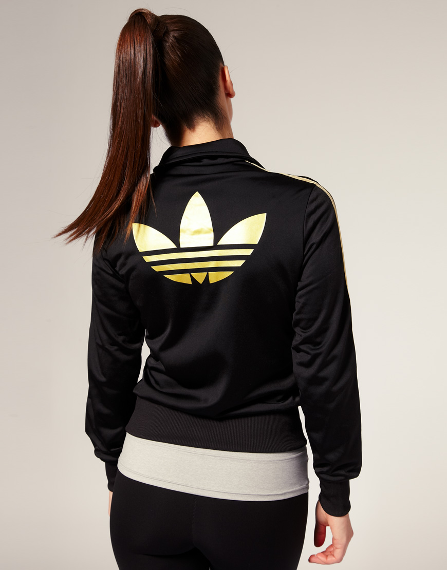 Adidas Gold Stripe Classic Track Jacket in Black (blackmetallicgold) | Lyst