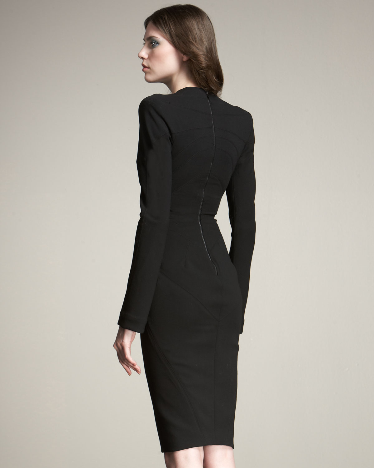 Zac Posen Long-sleeve Plunging-v Sheath Dress in Black - Lyst