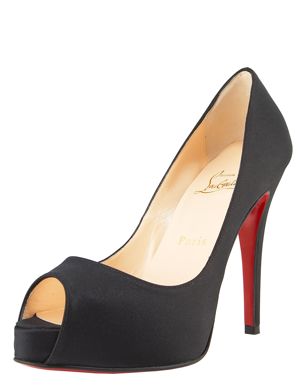 Christian Louboutin Satin Very Prive in Black (red) | Lyst