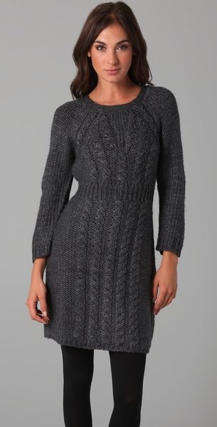 Tibi Cable Knit Sweater Dress in Gray (grey) | Lyst