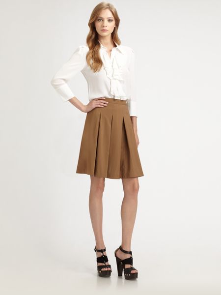 Alice + Olivia Louise Box Pleat Skirt in Brown (tan) | Lyst