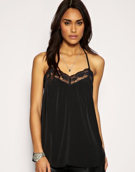 Asos Collection Asos Lace Trim Halter Camisole in Black | Lyst