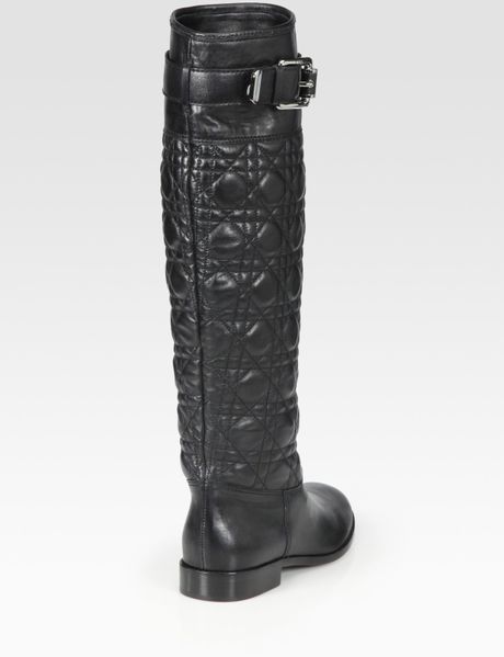 Dior Black Leather Cannage Riding Boots in Black | Lyst