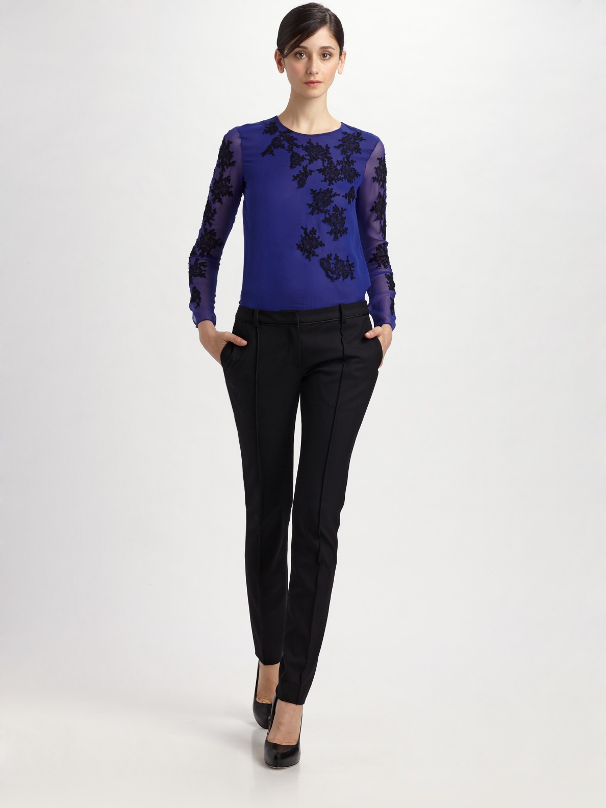 Jason Wu Silk Chiffon Lace Embroidered Blouse in Purple (violet) | Lyst