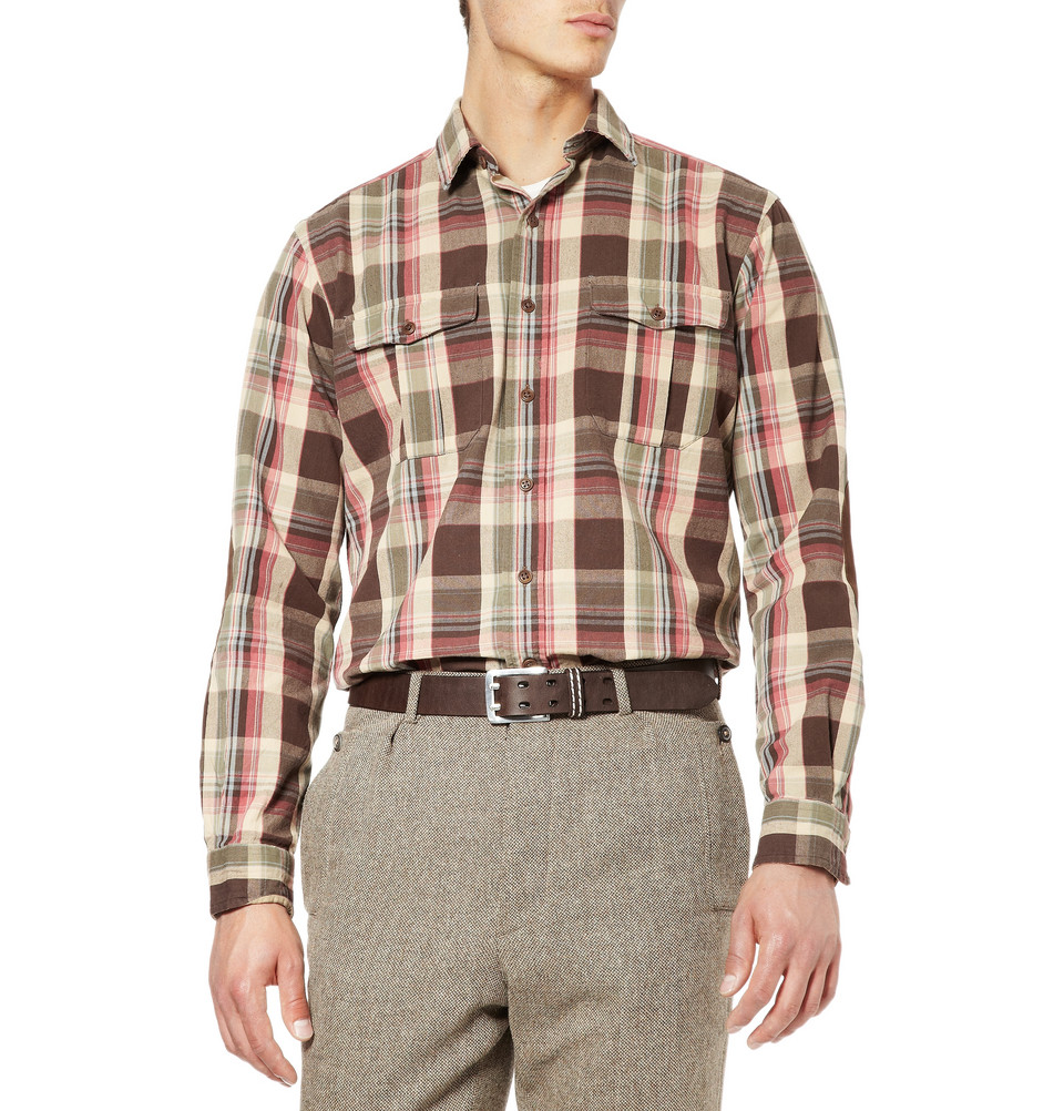 mens plaid shirt with elbow patches