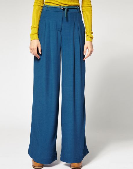 River Island Wide Leg Palazzo Trousers in Blue | Lyst