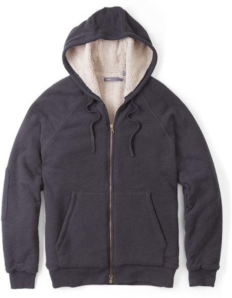 Vince Navy Sherpa Lined Double Layer Slub Hoodie in Blue for Men (navy ...
