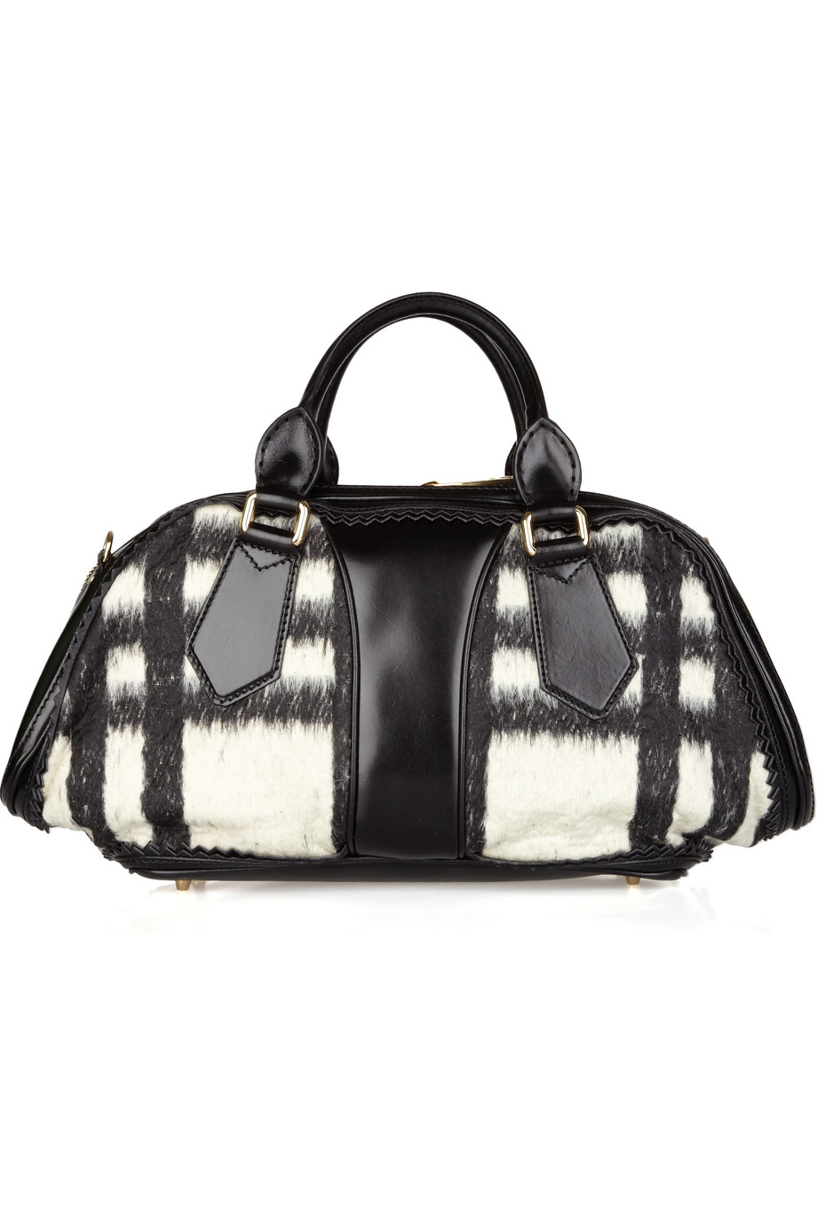 Burberry Prorsum Black Leather and Woolblend Bowling Bag Lyst