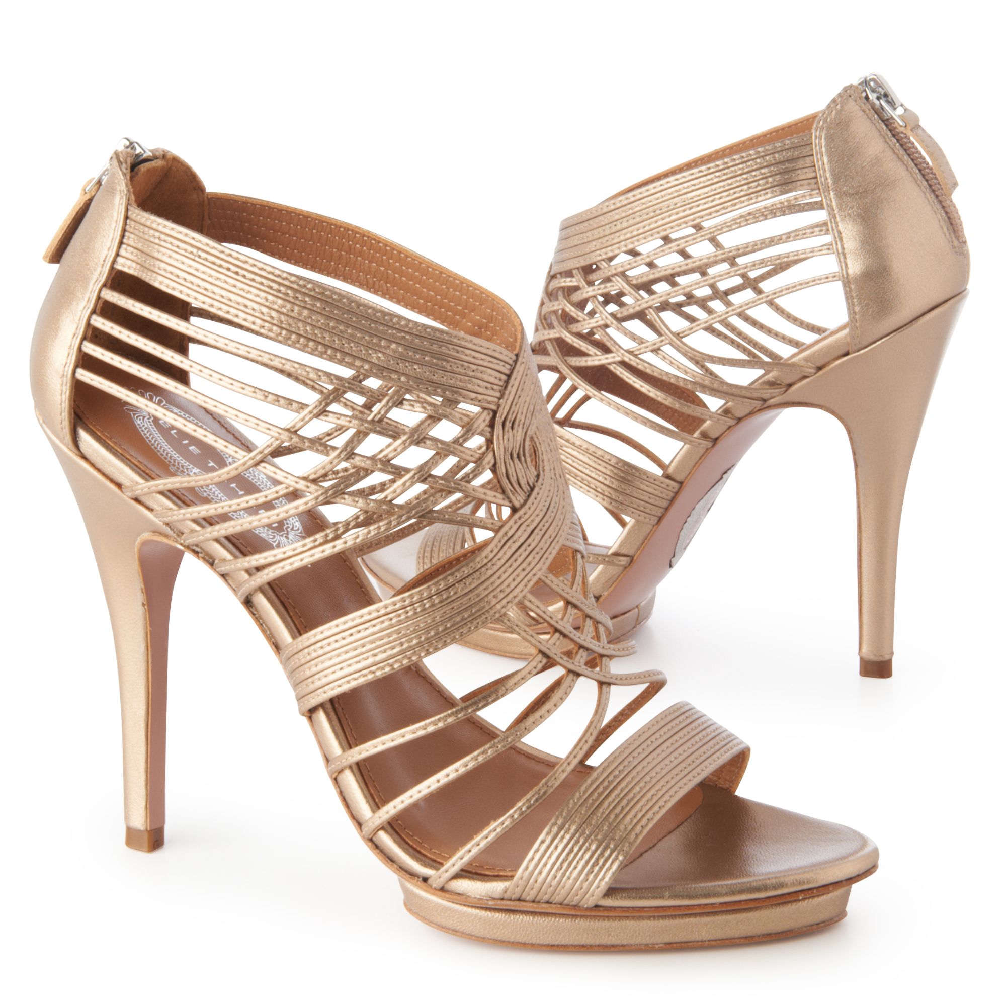 Elie Tahari Colby Strappy Sandal in Gold (champagne) | Lyst