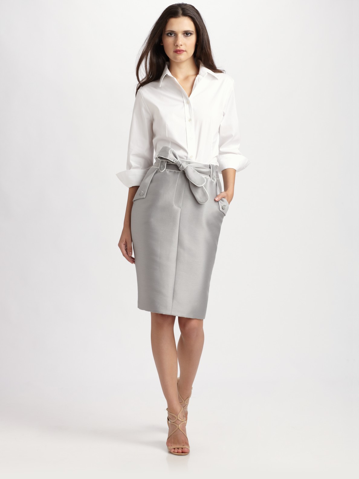 Lyst - Carolina Herrera Mikado Skirt in Gray