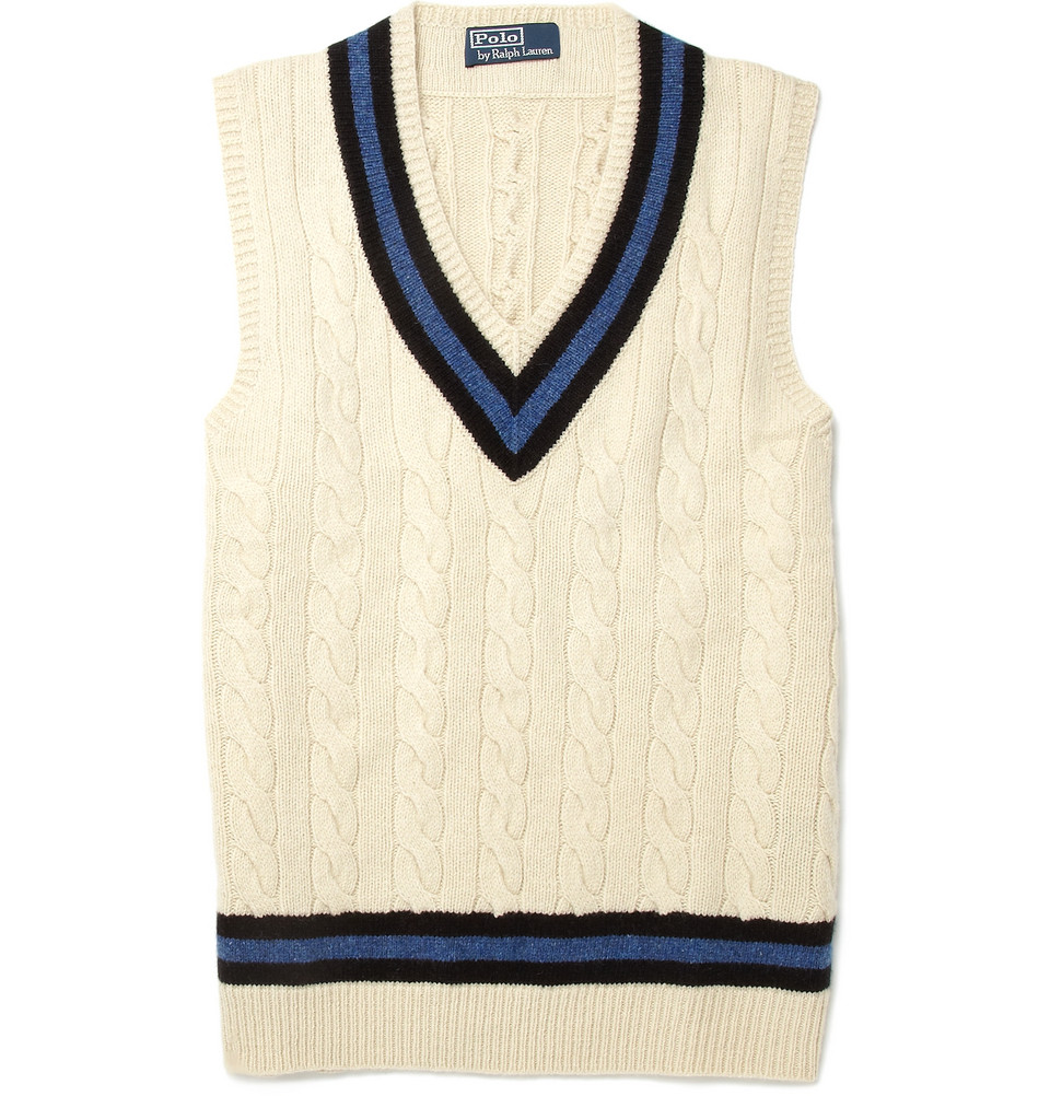 Polo Ralph Lauren Sleeveless Cable Knit Cricket Sweater in Beige for ...