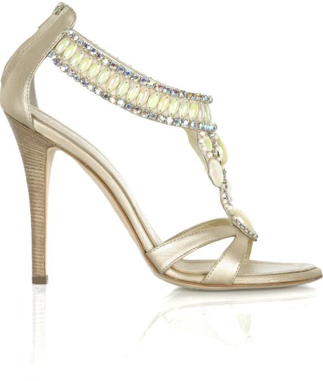 Giuseppe Zanotti Embellished Leather Sandals in Gold | Lyst