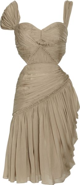 Matthew Williamson Summer Pleated Silk-chiffon Dress in Brown (taupe ...