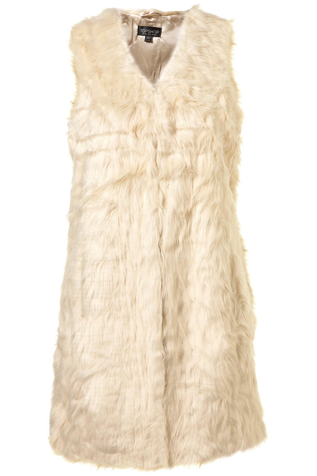 Topshop Faux Fur Shaggy Longline Gilet in Beige (cream) | Lyst