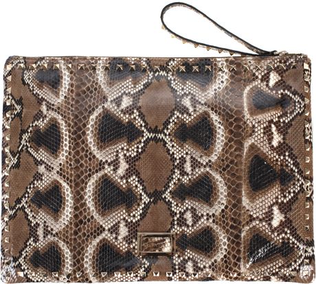 Valentino Python Clutch Bag with Stud Details in Brown | Lyst