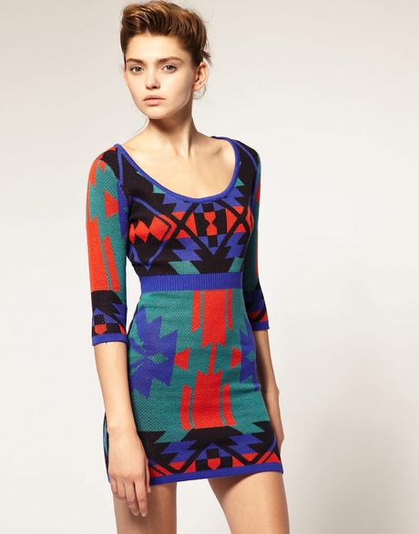 Asos Collection Asos Knitted Bodycon Dress in Navajo Pattern in ...