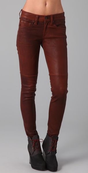 Rag & Bone Skinny Leather Pants in Brown | Lyst