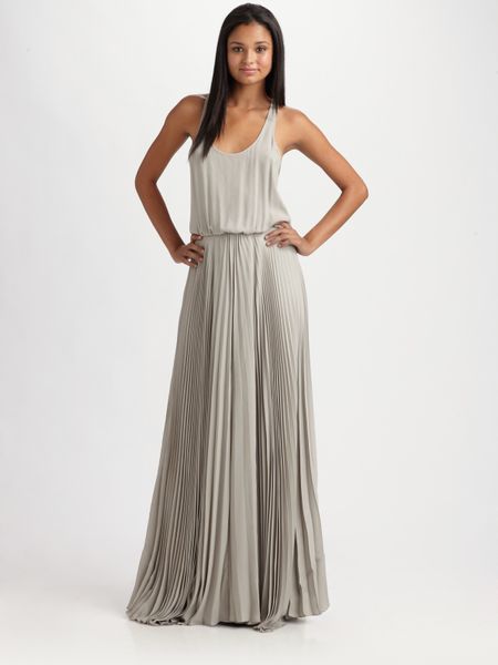 Parker Pleated Maxi Dress in Gray (grey) | Lyst