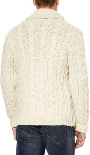 Ralph Lauren Purple Label Cable Knit Shawl Collar Cardigan in White for ...