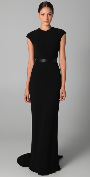 Lyst Reem Acra Cap Sleeve Gown With Lace Back Detail In Black Gallery