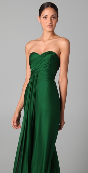 Lyst - Reem Acra Strapless Ruched Gown in Green