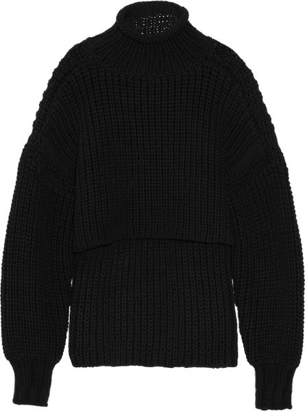 Alexander Wang Cropped Chunky-knit Cotton-blend Sweater in Black | Lyst