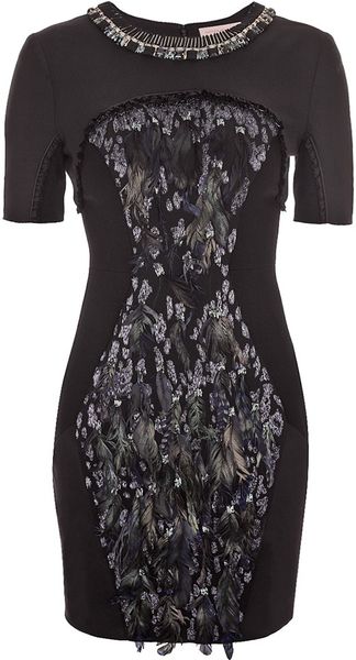Matthew Williamson Panelled Stretch Tailoring Feathered Shift Dress in ...
