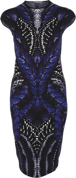 Alexander Mcqueen Blue Butterfly Print Intarsia Pencil Dress in Blue | Lyst