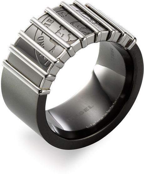 Diesel Raised Mesh Stainless Steel Ring in Black for Men | Lyst